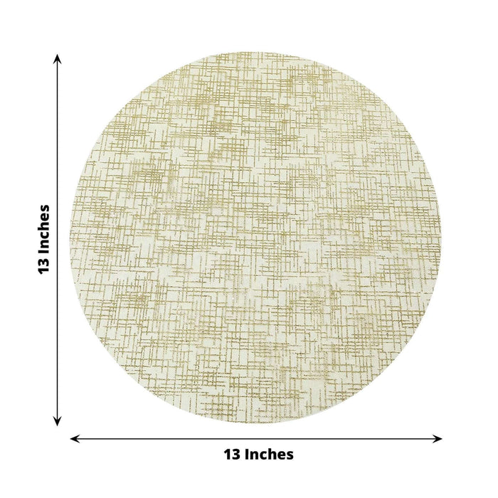 13-inch round table mat with a textured gold design on a white background