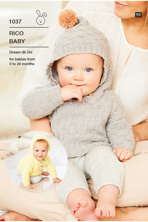 1037 Rico Baby Hooded Sweater and Cardigan Pattern Pamphlet Pattern Rico