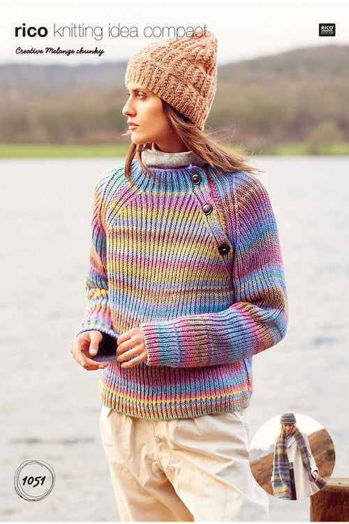 1051 Sweater Hat and Scarf Pattern Pamphlet Pattern Rico