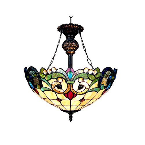18" Shade Dulce Tiffany-Style 2 Light Victorian Inverted Ceiling Pendant - EK CHIC HOME