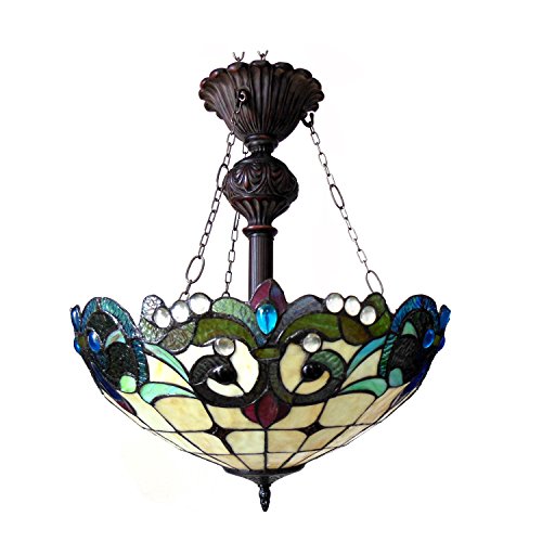 18" Shade Dulce Tiffany-Style 2 Light Victorian Inverted Ceiling Pendant - EK CHIC HOME
