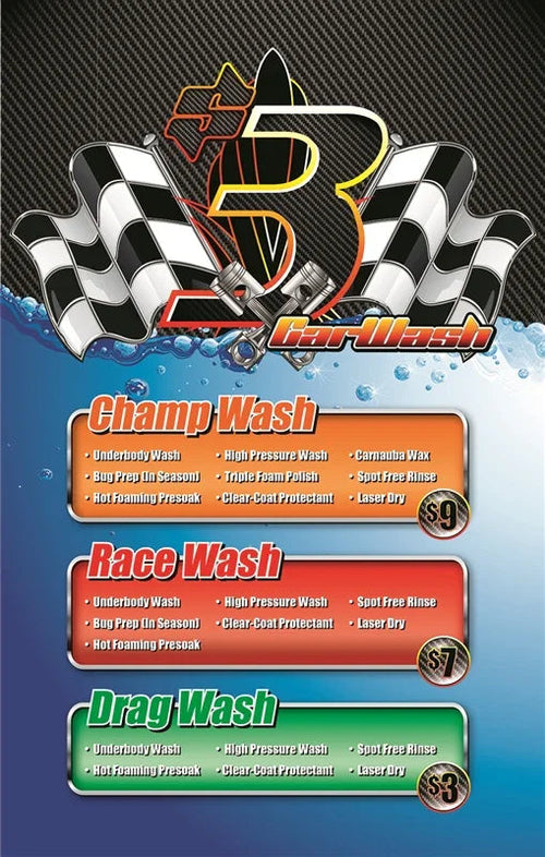 $3 Car Wash Menu Sign Insert - 28"w x 44"h - UnitedSign