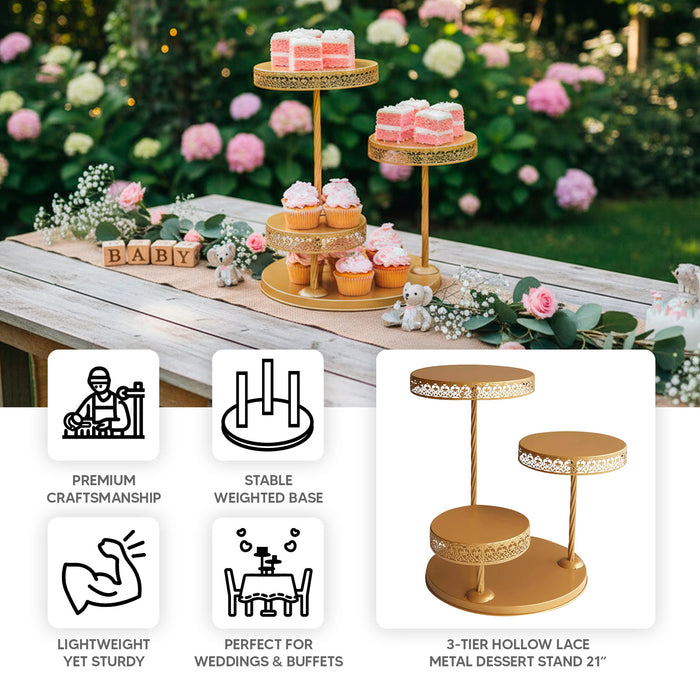 3-tier hollow lace metal dessert stand for weddings and buffets