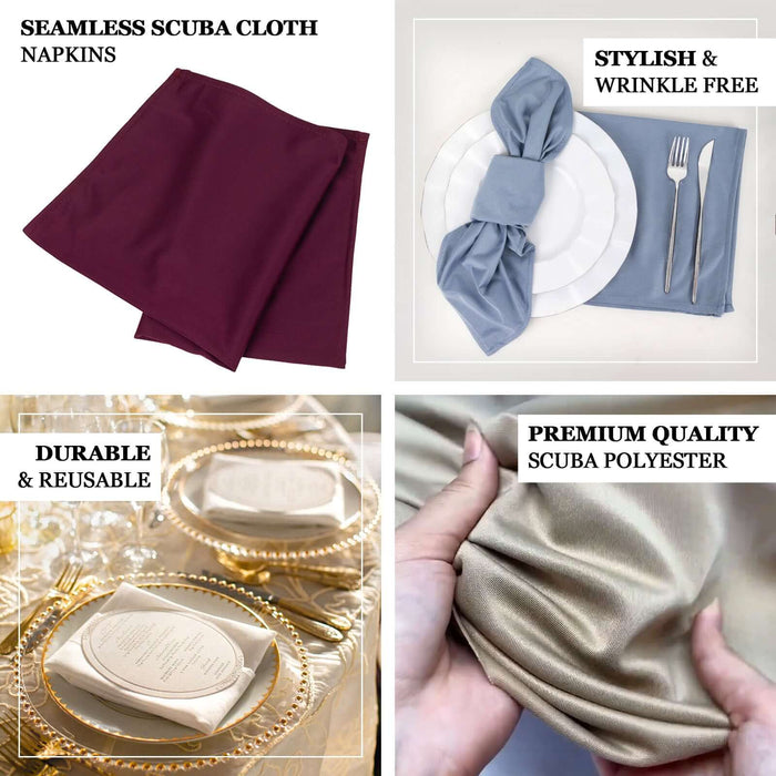 Seamless scuba cloth napkins in various colors, durable and reusable.