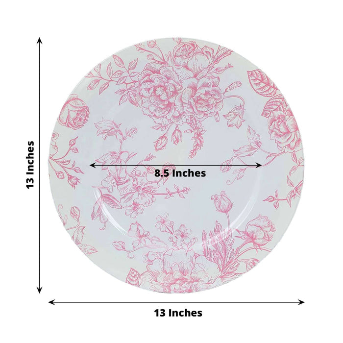 Floral design plate measuring 13 inches with a pink flower pattern.