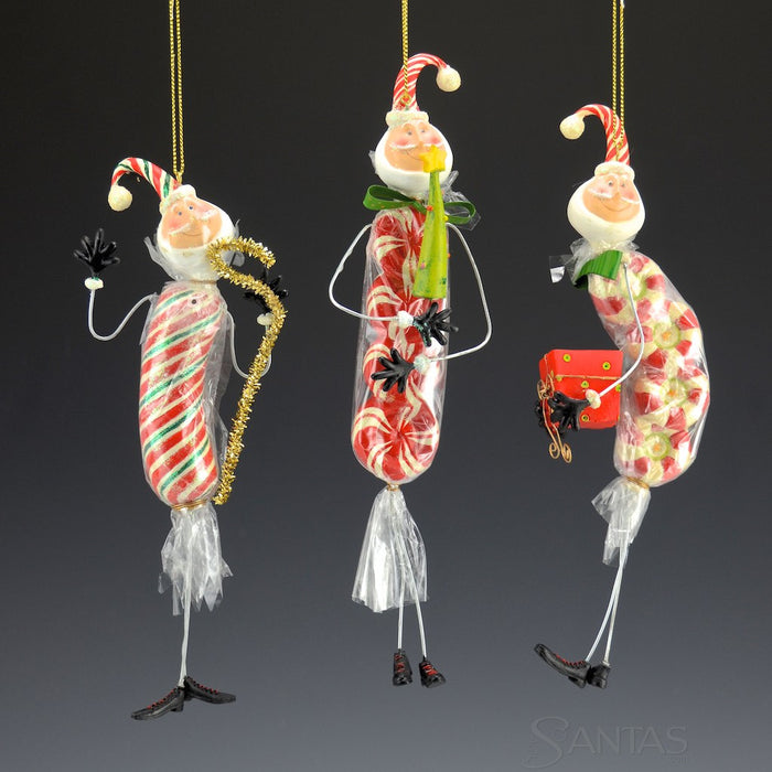7" Candy Wrapped Santas - set of 6 ornaments