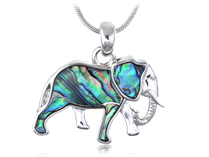 Abalone Colored Zoo Elephant Pendant Necklace