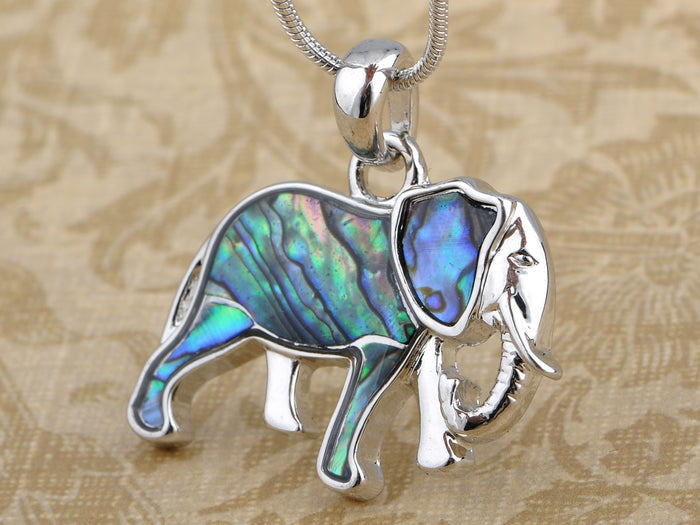 Abalone Colored Zoo Elephant Pendant Necklace