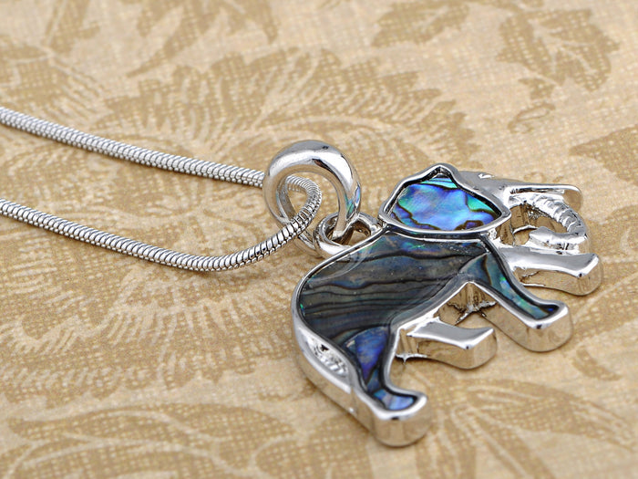 Abalone Colored Zoo Elephant Pendant Necklace