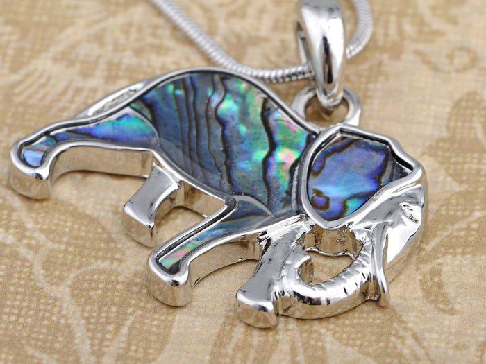 Abalone Colored Zoo Elephant Pendant Necklace