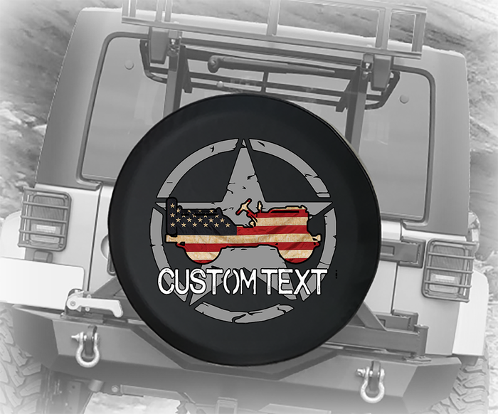 American Flag Retro Military Vehicle- Personalized Spare Tire Cover - TireCoverPro