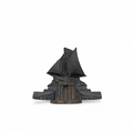 Antique boat-shaped inkwell with raised sail detail, dark patina metal base
