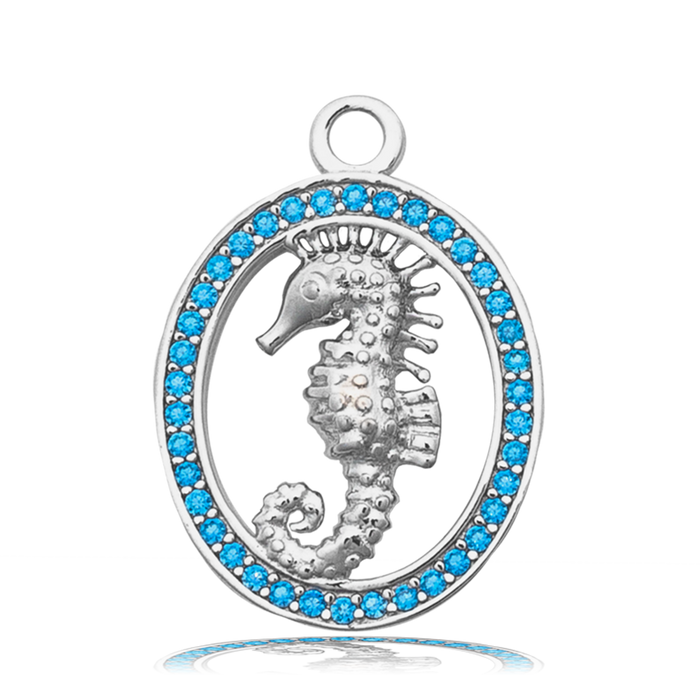 Aqua Fire Agate Gemstone Bracelet with Seahorse Sterling Silver Charm