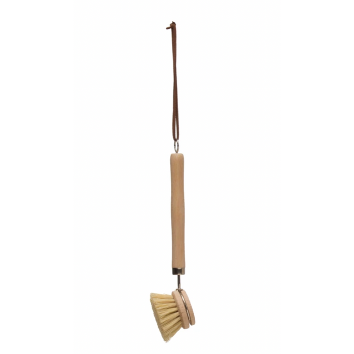 Beech Wood Dish Brush with Leather Strap