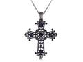 Black Detail Flower Flourish Carved Cross Pendant Necklace