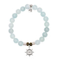 Blue Aquamarine Gemstone Bracelet with Captain Wheel Sterling Silver Charm
