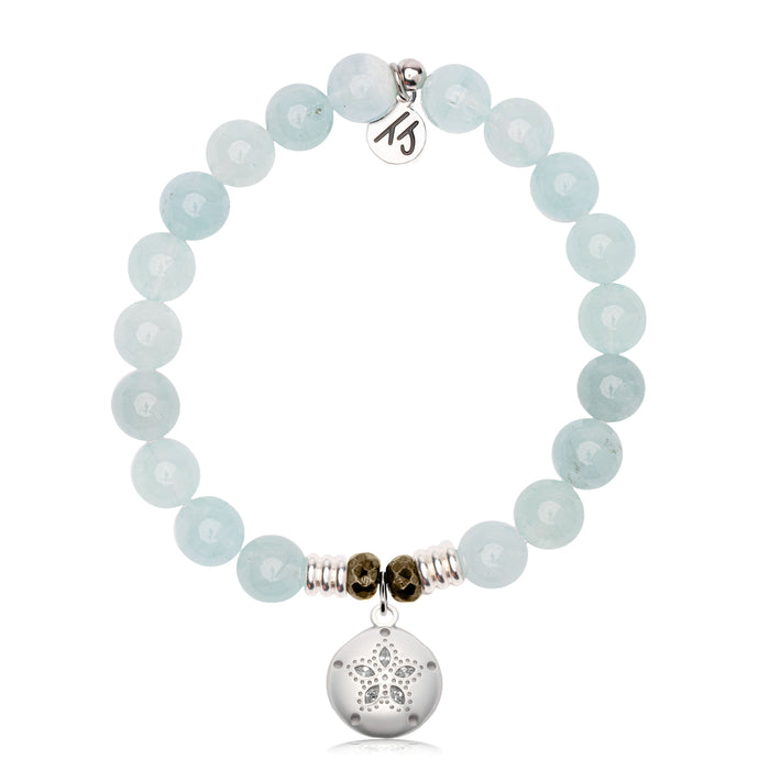 Blue Aquamarine Gemstone Bracelet with Sand Dollar CZ Sterling Silver Charm