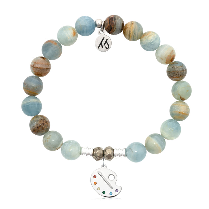Blue Calcite Gemstone Bracelet with Create Sterling Silver Charm
