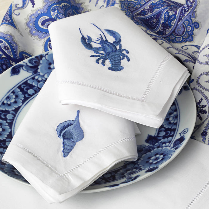 Sibona Marina Blue Sea Shell Hand-embroidered Dinner Napkin - BONADEA