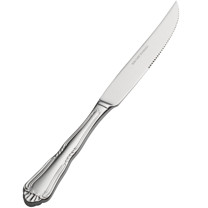 Bon Chef S1515 Sorento 10" 13/0 Stainless Steel Extra Heavy Weight European Solid Handle Steak Knife - 12/Pack