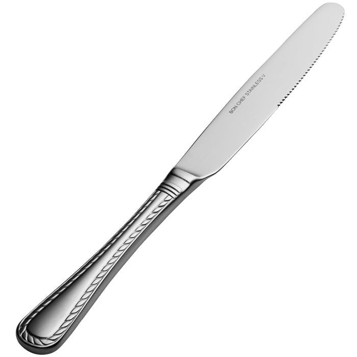 Bon Chef S412 Amore 9 5/8" 13/0 Extra Heavy Weight Stainless Steel Solid Handle European Dinner Knife - 12/Pack