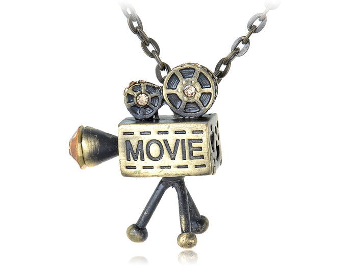 Brass Vintage Old School Movie Film Reel Projector Pendant Necklace - ALILANG.COM