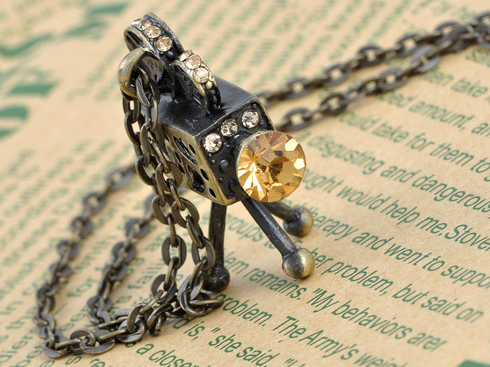 Brass Vintage Old School Movie Film Reel Projector Pendant Necklace - ALILANG.COM