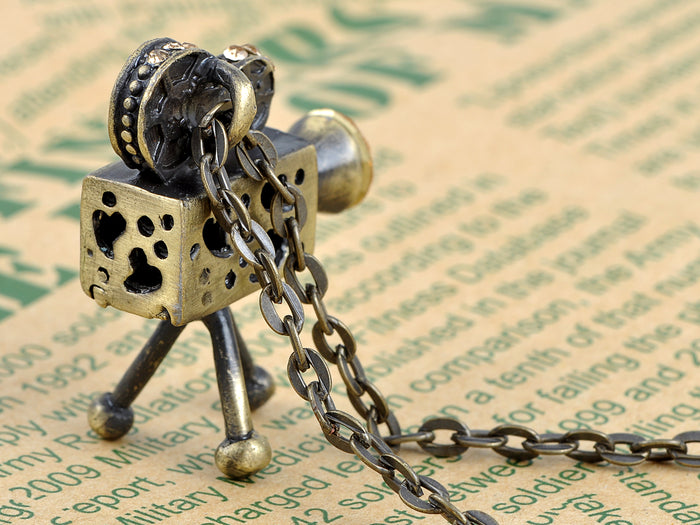 Brass Vintage Old School Movie Film Reel Projector Pendant Necklace - ALILANG.COM