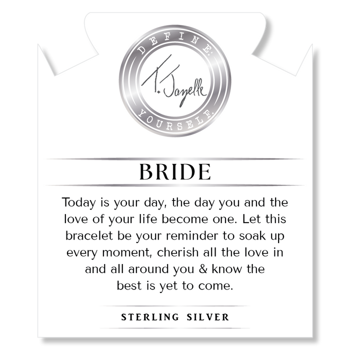 Bridal Collection: Aqua Fire Agate Gemstone Bracelet with Bride Sterling Silver Charm Bar