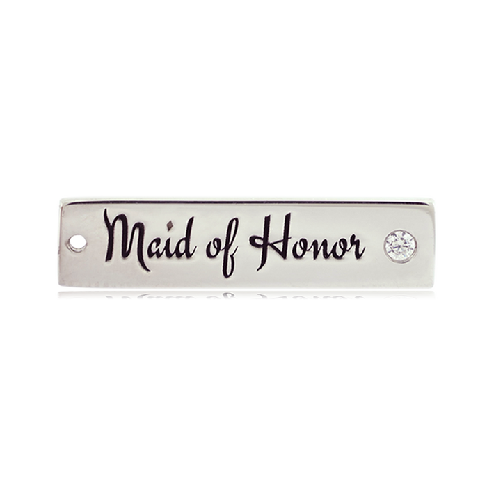 Bridal Collection: Light Green Shell Gemstone Bracelet with Maid of Honor Sterling Silver Charm Bar