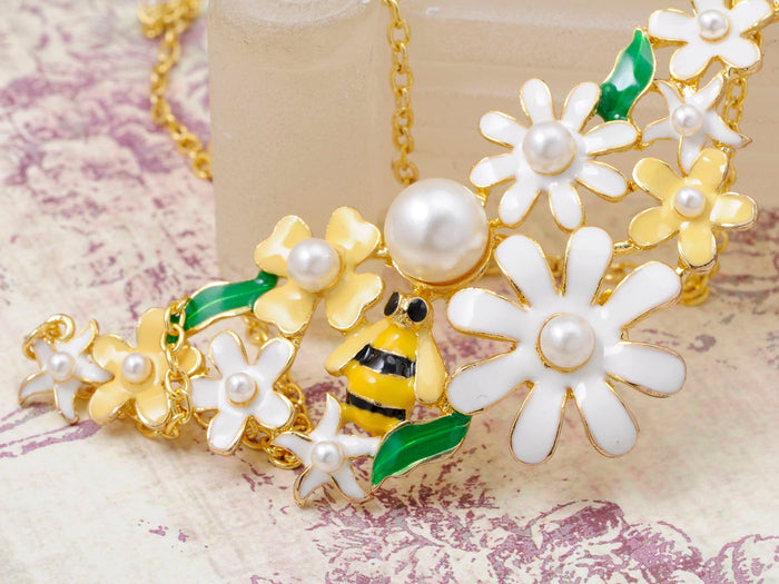 Bumble Bee Carnation Floral Spring Flower Pearl Beaded Collars Fancy Necklace - ALILANG.COM