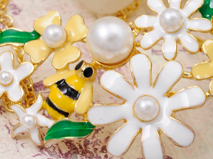 Bumble Bee Carnation Floral Spring Flower Pearl Beaded Collars Fancy Necklace - ALILANG.COM