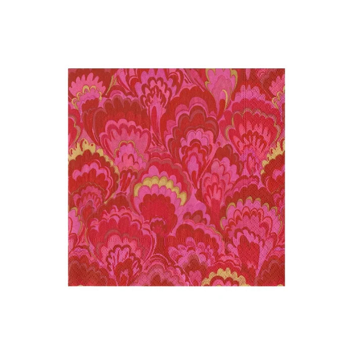 Caspari - Cocktail Napkins - Marbled Ceramica Red & Fuchsia - Findlay Rowe Designs