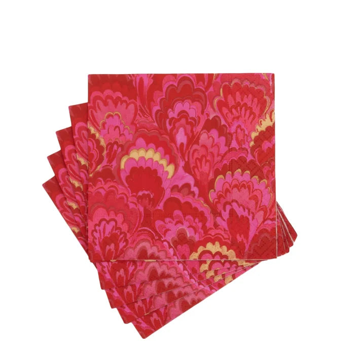 Caspari - Cocktail Napkins - Marbled Ceramica Red & Fuchsia - Findlay Rowe Designs