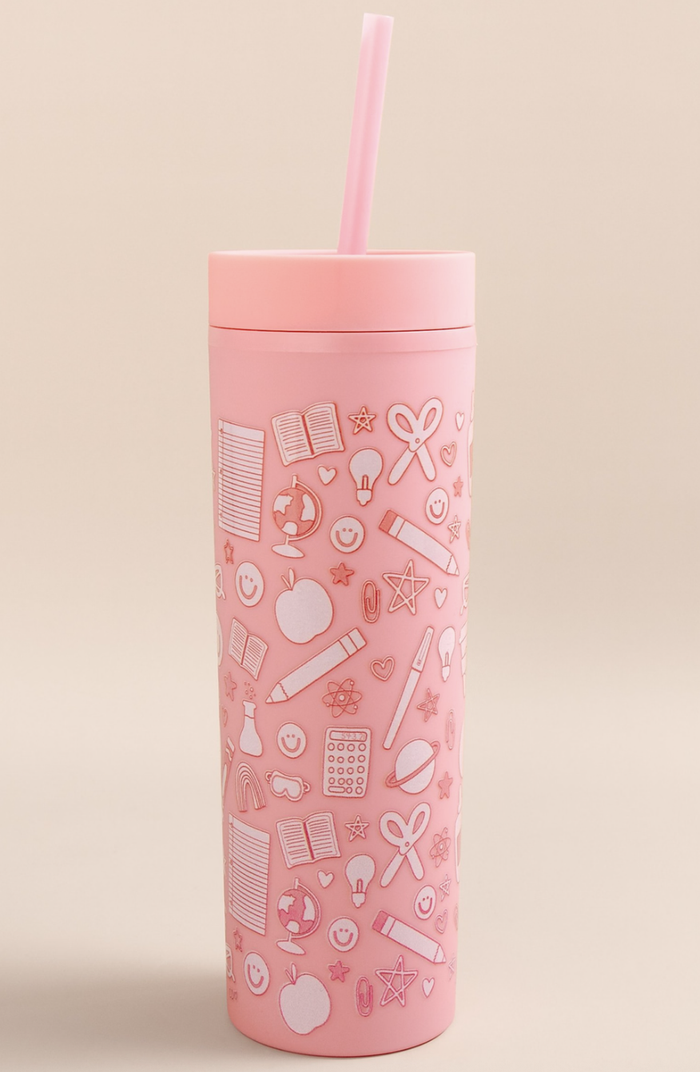Classroom Icons Pink Acrylic Tumbler