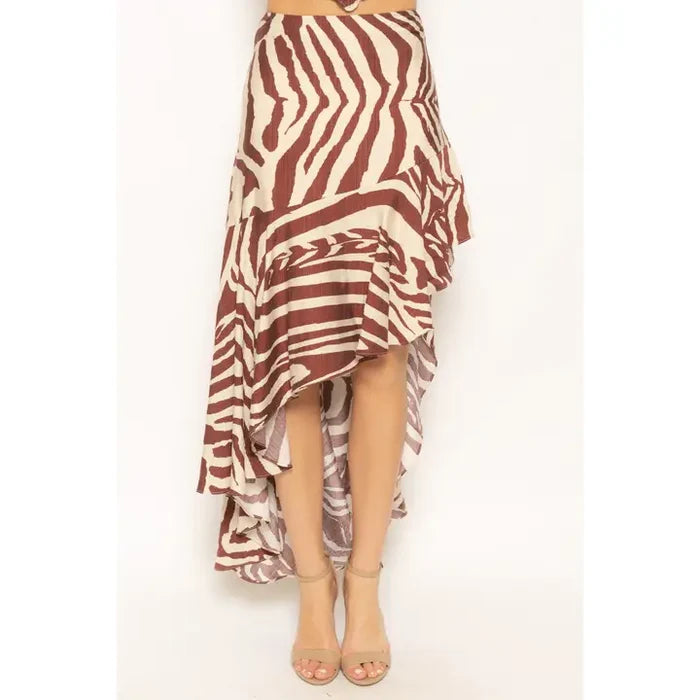 Cream Brown High Low Flowy Maxi Skirt