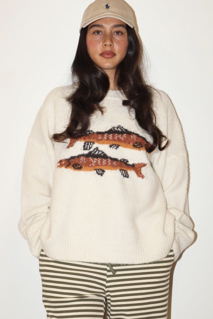 Cream Trout Graphic Knit Sweater