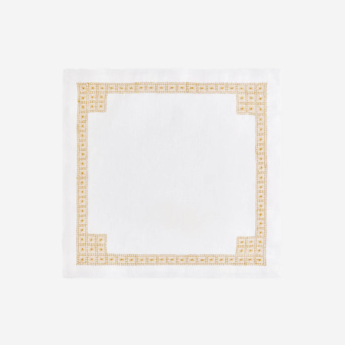 Daisy Chain Hemstitch Gold Cocktail Napkin