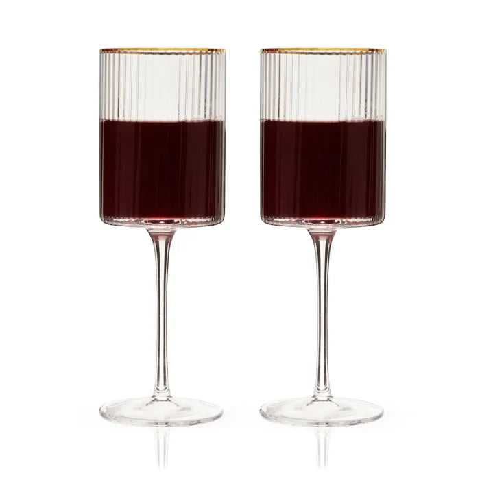 Deco Meridian Gold Rimmed Crystal Wine Glasses Set of 2