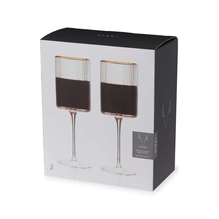 Deco Meridian Gold Rimmed Crystal Wine Glasses Set of 2