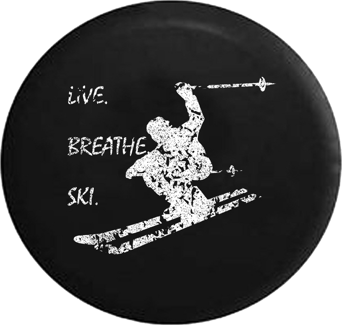 Distressed - Downhill Crosscountry Skiing Live Breath Ski Quote Jeep Camper Spare Tire Cover T108 35 inch