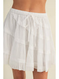 Drawstring Waist Tiered Voile Skort