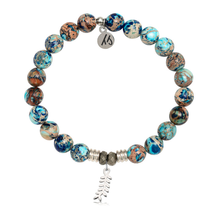 Earth Jasper Gemstone Bracelet with Olive Branch Sterling Silver Charm