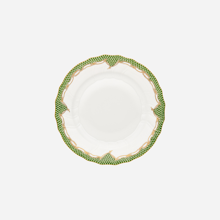 Fish Scale Green & Gold Dessert Plate Rocaille