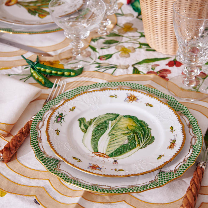Fish Scale Green & Gold Dessert Plate Rocaille