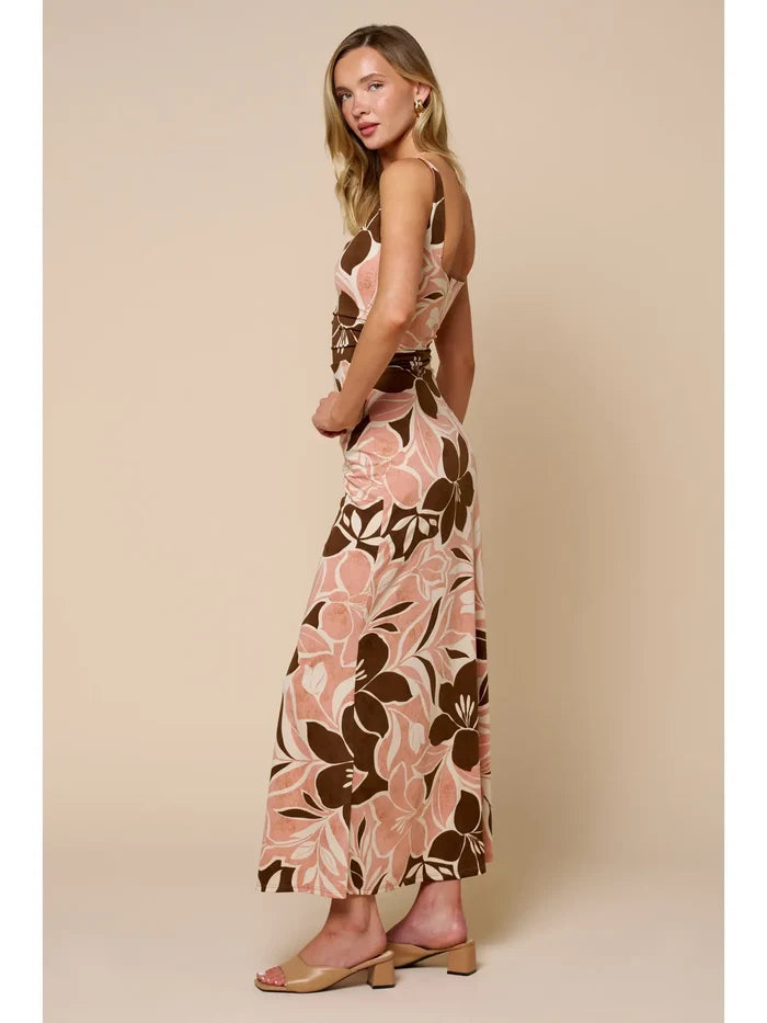 Floral Ruched Square Neck Maxi Dress