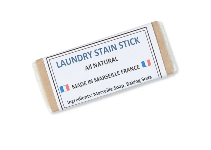 Natural laundry stain stick in brown paper wrap with blue label, Marseille France