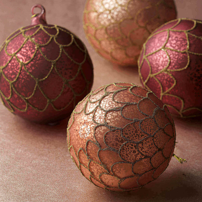 Set of 2 Glitter Embellished Glass Christmas Baubles - BONADEA