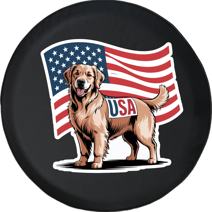 Golden Retriever America Dog USA Flag - Spare Tire Cover