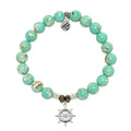 Green Shell Gemstone Bracelet with Captain Wheel Sterling Silver Charm